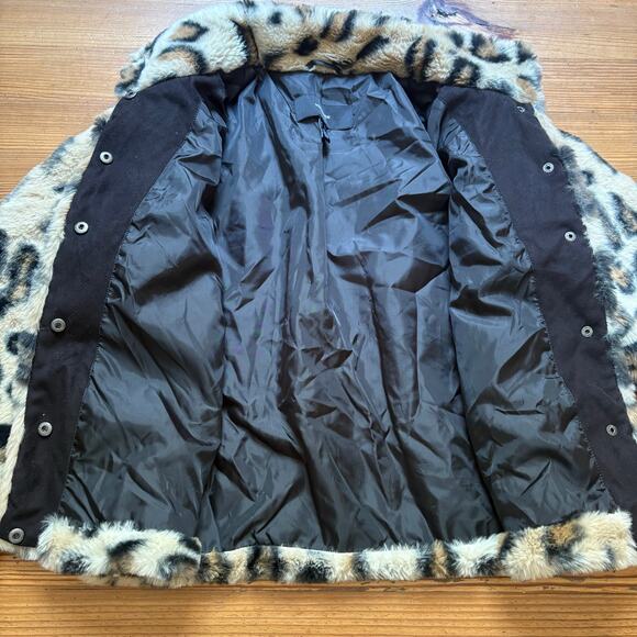Vero Moda cheetah print faux fur snap winter coat SIZE L - Picture 3 of 6
